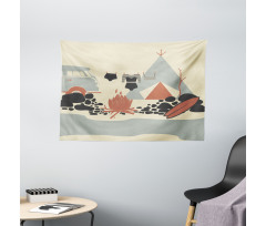 Tent Van and Fire Beach Wide Tapestry