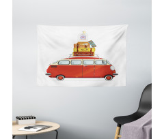 Cartoon Retro Minivan Wide Tapestry