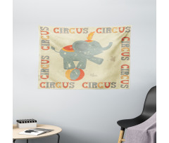 Retro Print Elephant Wide Tapestry