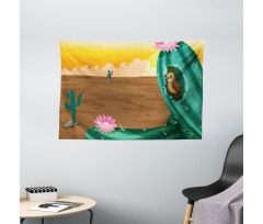 Desert Cactus and Bird Wide Tapestry