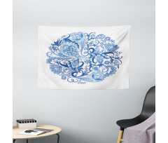 Paisley Circle in Blue Wide Tapestry