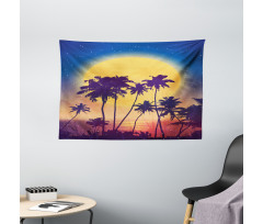 Retro Moon Rise Palms Wide Tapestry