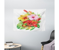 Colorful Hibiscus Blooming Wide Tapestry