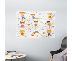 Cartoon Exercising Kids Wide Tapestry