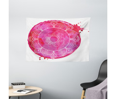 Pink Watercolor Mandala Wide Tapestry