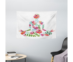 Silhouette with Flowers Wide Tapestry