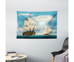 Antique Ships Navy Wide Tapestry