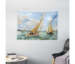 Sailing Wavy Sea Wide Tapestry