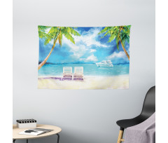 Exotic Beach Palms Wide Tapestry