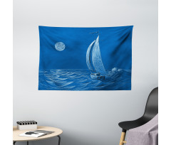 Ship on Ocean Moon Wide Tapestry