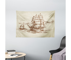Old Ship Sketch Wide Tapestry
