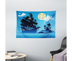 Pirate Ship Island Wide Tapestry