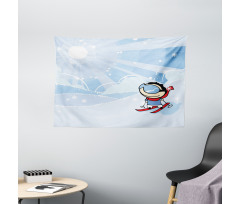 Skiing Boy Sunshine Wide Tapestry