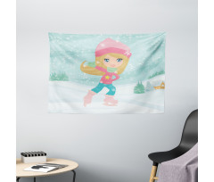 Little Girl Skating Wide Tapestry