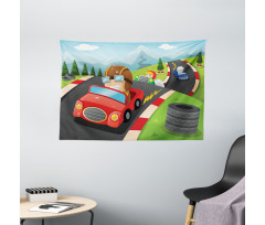 Auto Racing Boys Wide Tapestry