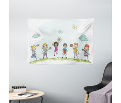 Cartoon Day in Park Wide Tapestry