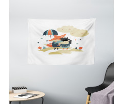 Fox and Hedgehog Couple Wide Tapestry