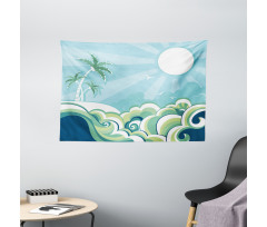 Wavy Sea Palm Trees Wide Tapestry