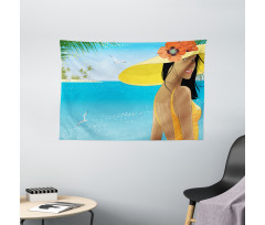 Young Woman Tropical Sea Wide Tapestry