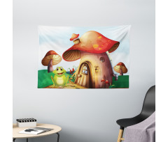 Cartoon Mushroom Houses Wide Tapestry