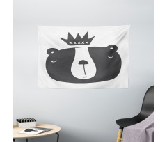 Humorous Bear in Crown Wide Tapestry