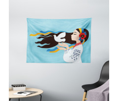 Girl with Peace Dove Wide Tapestry