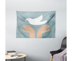 Peace Dove Flying Hands Wide Tapestry