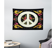 Peace Sign with Flowers Wide Tapestry