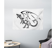 Tribal Dragon Sketch Wide Tapestry