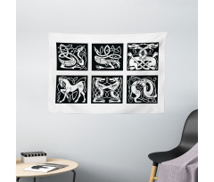 Tribal Abstract Animals Wide Tapestry