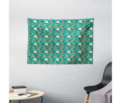 Smiling Funny Bees Doodle Wide Tapestry