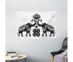 Elephants and Lotus Wide Tapestry