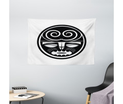 Black Maori Mask Design Wide Tapestry