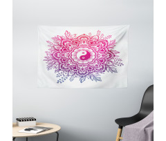 Floral Yin Yang Sign Wide Tapestry