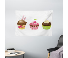 Puffy Party Cupcakes Wide Tapestry