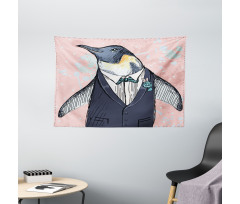 Funny Gentleman Penguin Wide Tapestry