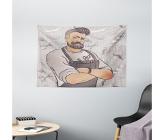Muscular Barber Man Wide Tapestry