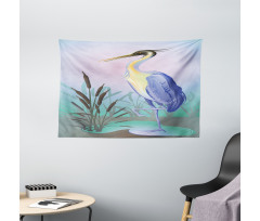 Heron with Reed Water Wide Tapestry
