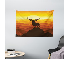Deer Sunset Mountains Wide Tapestry