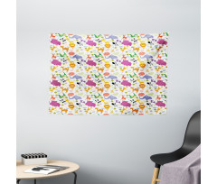 Doodle Wild Animals Wide Tapestry