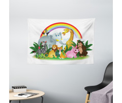 Animals Under Rainbow Wide Tapestry