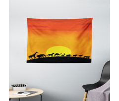 Animals Sun Silhouette Wide Tapestry