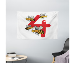 4 Hardworking Bees Wide Tapestry