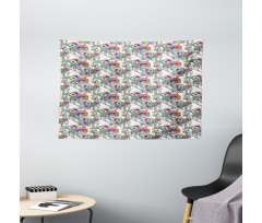 Watercolor Botany Motif Wide Tapestry