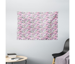 Swallowtails and Roses Wide Tapestry
