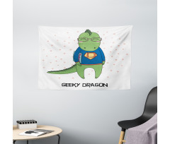 Nerd Dragon and Comic Book Wide Tapestry