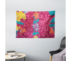 Colorful Blossoms Batik Wide Tapestry