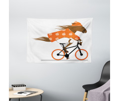 Hipster Horse Riding Bike Wide Tapestry