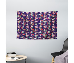 Flying Crane and Flowers Wide Tapestry