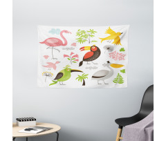Flamingo and Pelican Wide Tapestry